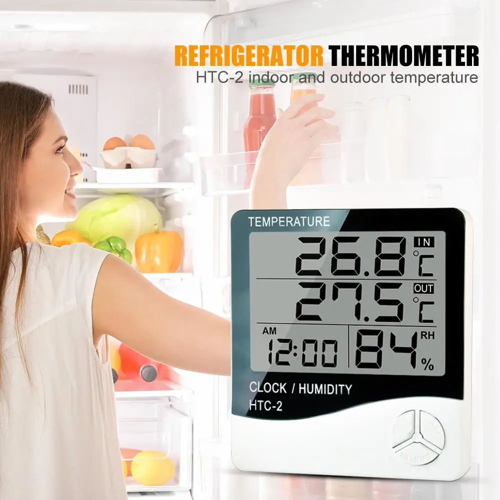 LCD Digital Temperature Humidity Meter HTC-1 Home Indoor Hygrometer Thermometer 0-50°C/32-122°F 20%-90%RH Weather Station Clock