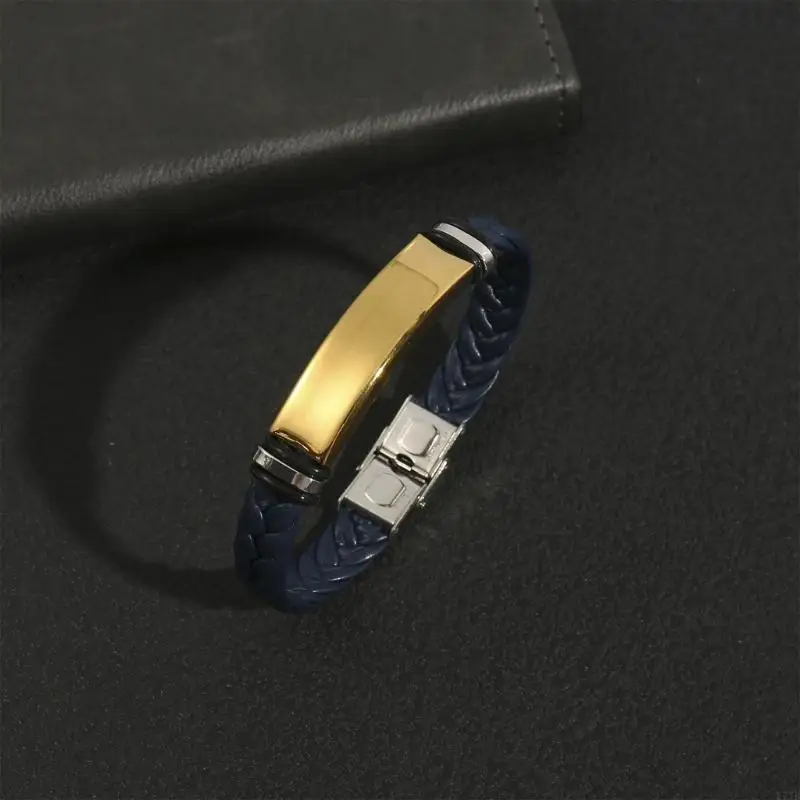  Men's Braided PU Leather Bracelet with Stainless Steel Hardware, Minimal Wrist Accessory for Commuting and Daily Wear