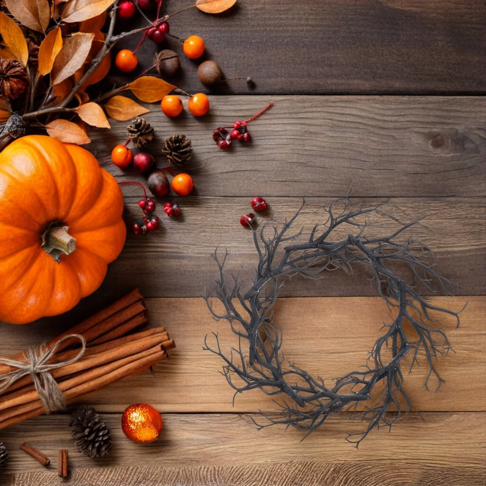 

2Pcs Halloween Party Wreath Black Artificial Twig Design Spooky Door Hanging for Indoor Outdoor Wall Decor Haunted House