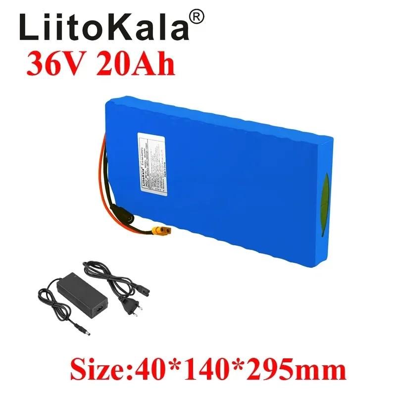 LiitoKala-Batería de bicicleta eléctrica, paquete de litio BMS con enchufe XT60, cargador de 42V y 2A, 36V, 20Ah, 20a