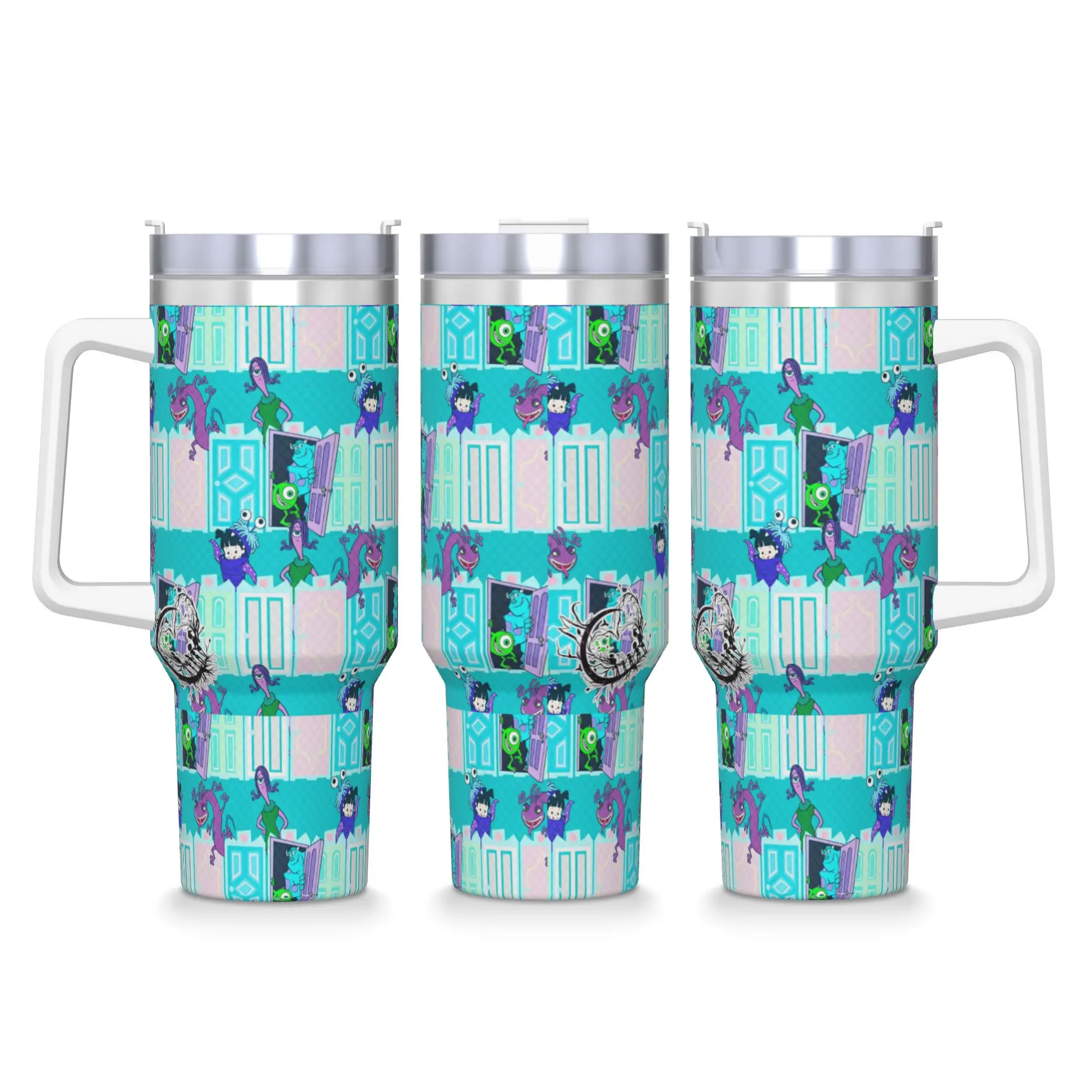 Vaso de Acero Inoxidable con Pajita, Diseño de Anime Monsters University, para Coche, para Bebidas Calientes, Botella de Agua Portátil, Taza de Café Grande