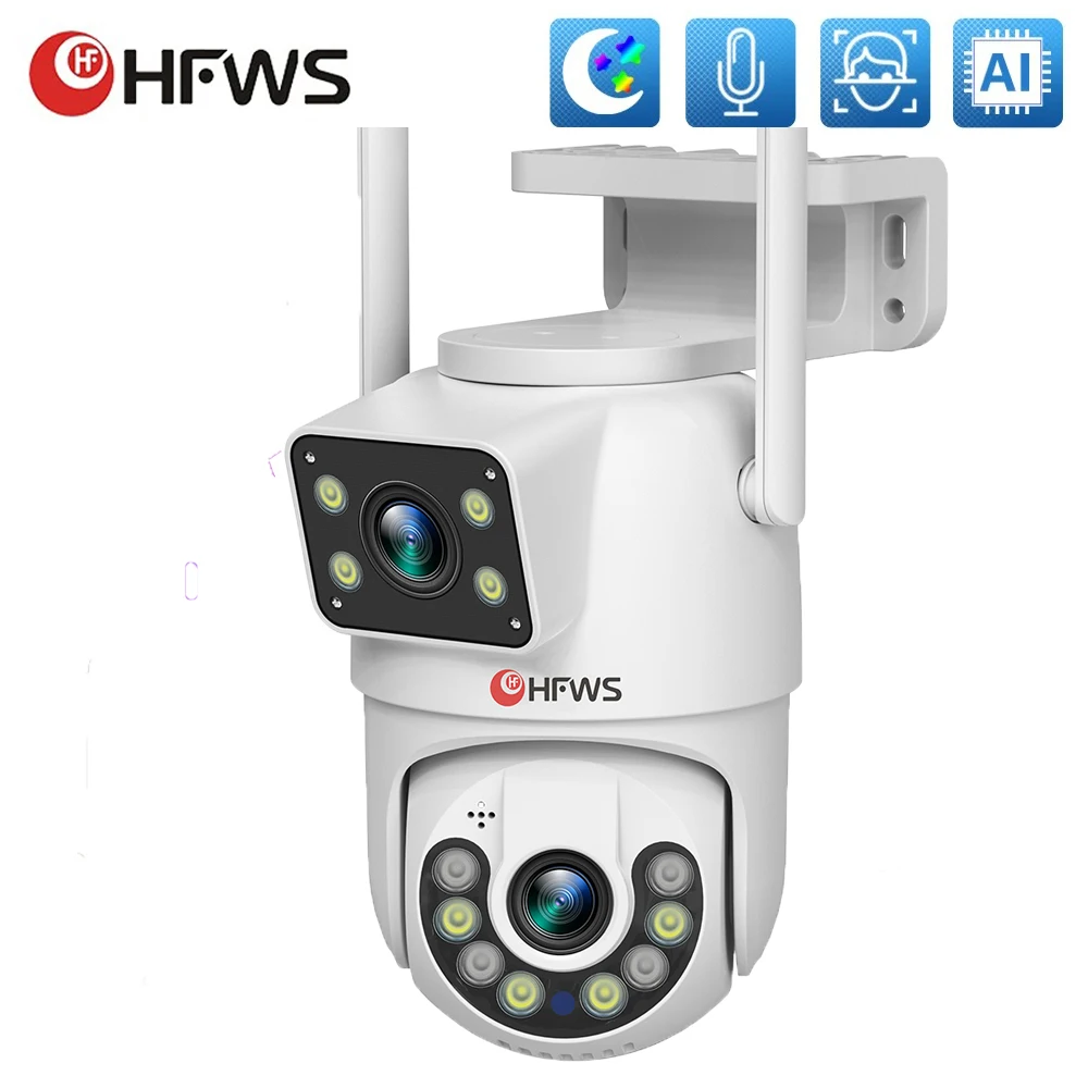 

HFWVISION Wifi PTZ Camera Outdoor 4MP Dual Lens Dual Screen AI Auto Tracking IP Camera CCTV Audio Video Surveillance P2P