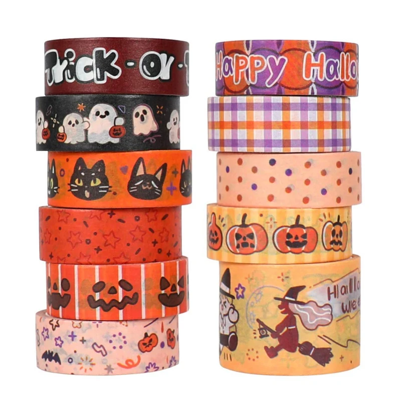 Halloween Holiday Washi Tape - Cute Orange Washi Tape Set, Perfect For, DIY Crafts, Planner, Scrapbook, Gift Packaging