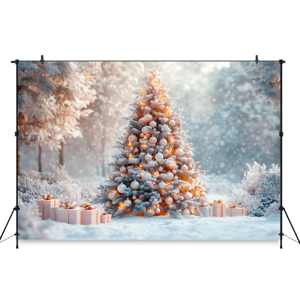 Christmas Tree Backgrounds Outdoor Snowy Adult Family Holiday Party Photoshoot Props Winter Xmas Forest Photo Backdrop Studio