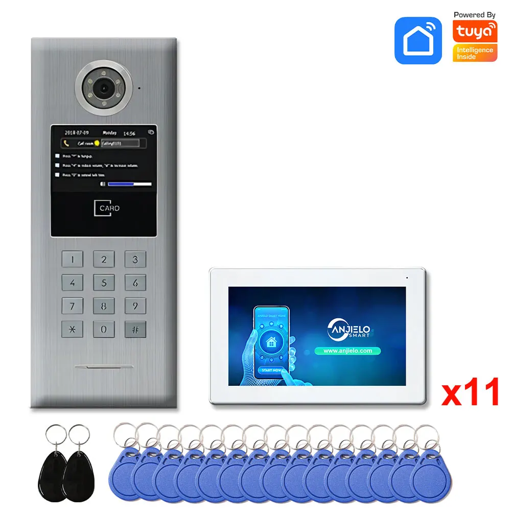 Tuya สมาร์ท 7 นิ้ว IP Video Intercom โทรศัพท์สําหรับ 11 อาคารอพาร์ทเมนท์ปุ่มกดดิจิตอลพร้อม IC Card