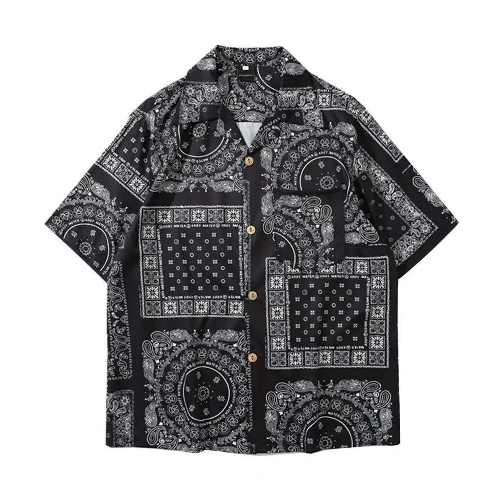 Summer Hawaiian Bandana Shirt Men Short Sleeve Male Paisley Shirts Hip Hop Beach Clothing Harajuku Young Style Lapel Men Tops