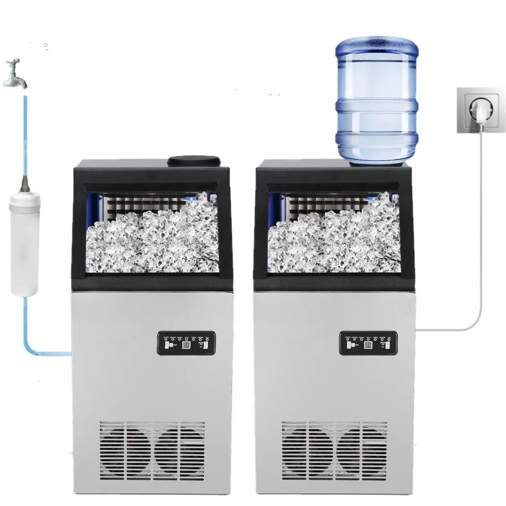 

Commercial Ice Maker, BinFreestanding W/2 Water Inlets and 24lbs Ice Scoop & Filter, LCD Indicator Displaying, Ice Makers