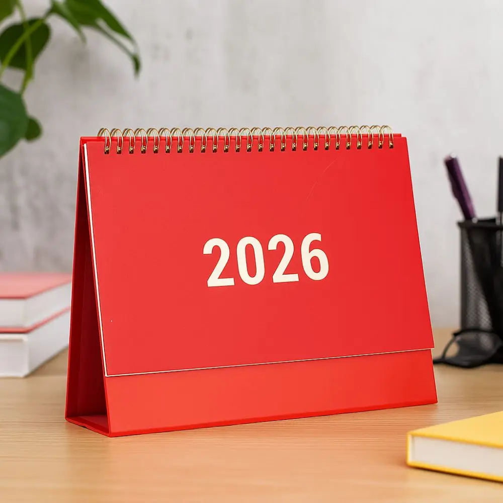 

Portable Premium Paper 2026 Desktop Calendar Writable Memo Stable Base Coil Calendar Standing Table Planner Time Management