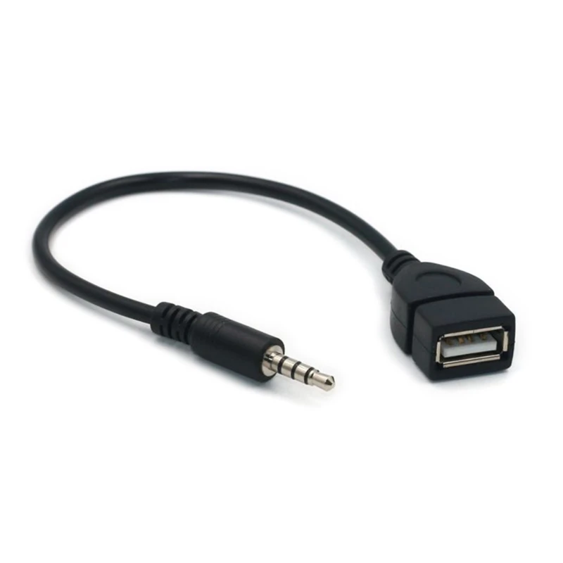 3.5mm Male AUX Plug to USB 2.0 Female Converter Adapter Cable Cord for Car Aux Port 20cm/8-inch Length Black