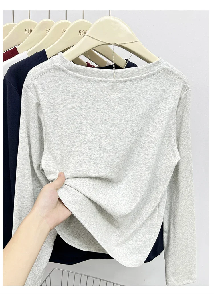 Neues Langarm-Vielseitigkeits-T-Shirt für Damen, Frühling Herbst 2026, O-Ausschnitt, Einfarbig, Basis-Layer-Oberteil, Damenkleidung, Y2k T-Shirt – Detail 32