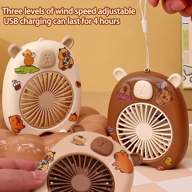 Simpatico capibara Mini ventilatore portatile Piccolo ventilatore portatile Ricarica USB Ventilatore portatile a 3 velocità Adatto per ufficio Viaggi all'aperto Campeggio