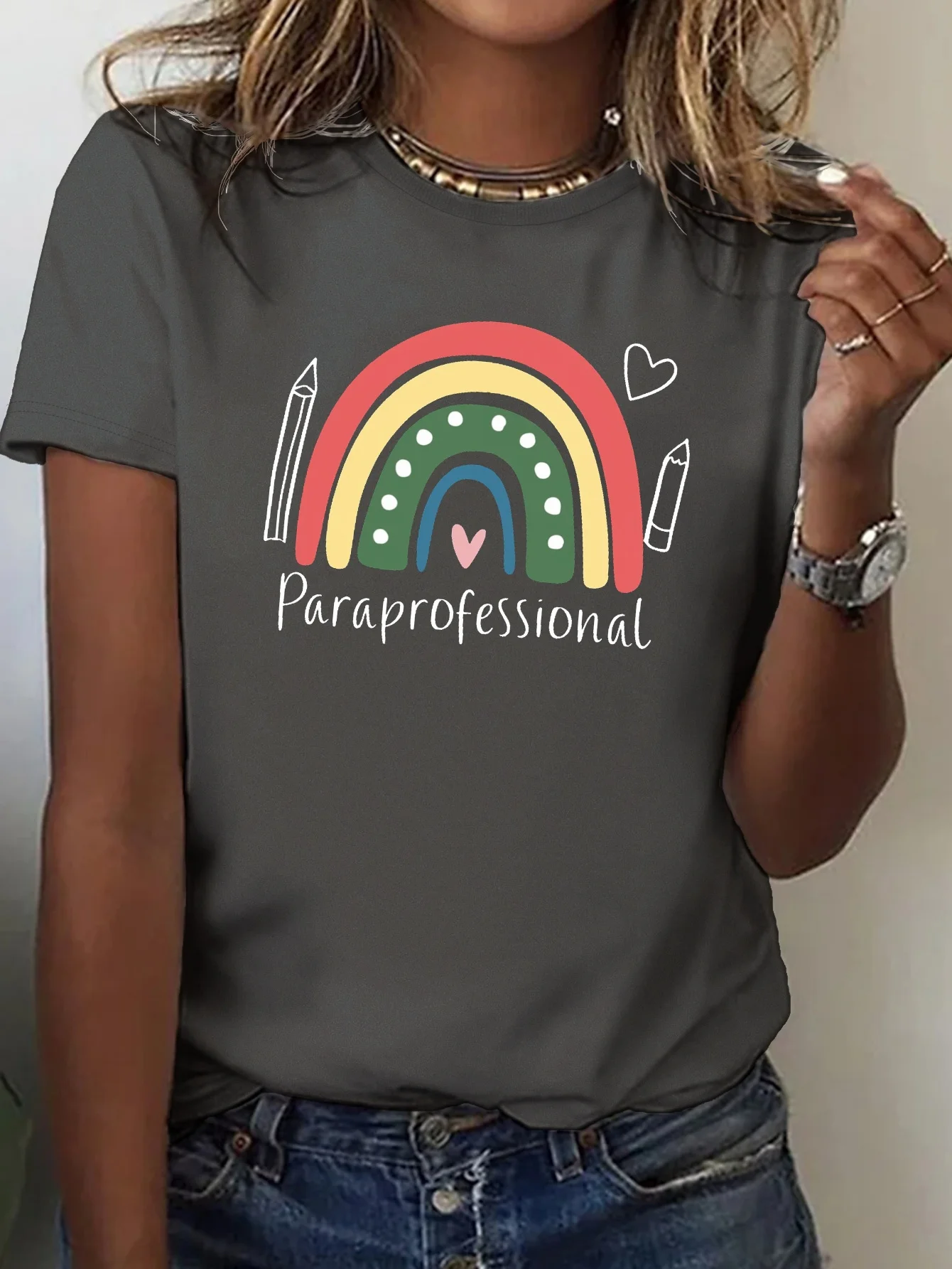 pencil PARAPROFESSIONAL rainbow illustration pure cotton women's T-shirt Comfort Fit