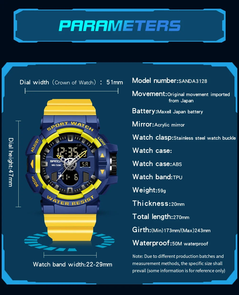 Sanda-reloj electrónico multifuncional para hombre, cronógrafo resistente al agua para deportes al aire libre y jóvenes, nuevo producto 3129