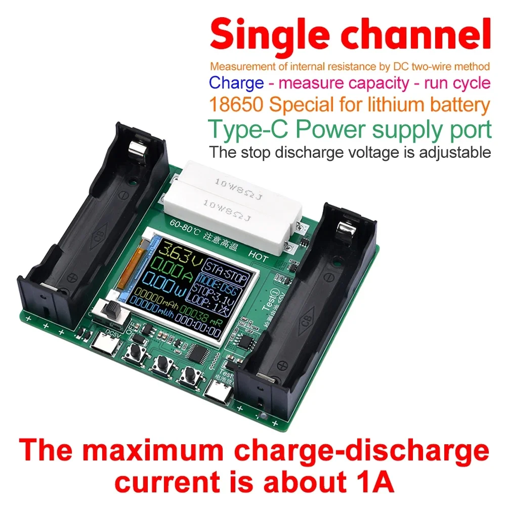 5V LCD Display 18650 Lithium Battery Capacity Tester Power Detector Module 2 Way with Charging Discharge Type-c Port