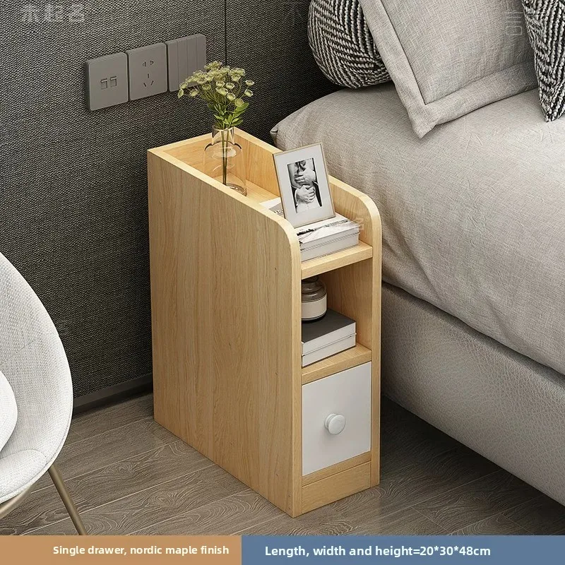 Narrow Wood Bedside Table 20/25/30/40cm Width Minimalist Storage Unit Small Room Bedroom Natural Fine Grain Very Strong