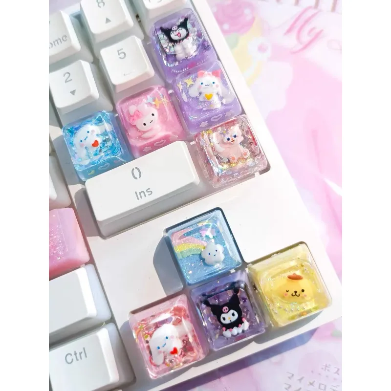 Kawaii Sanrio Cinnamoroll Kuromi Pochacco Anime Teclado mecánico personalizado Keycap delicado Festival de dibujos animados regalo de cumpleaños