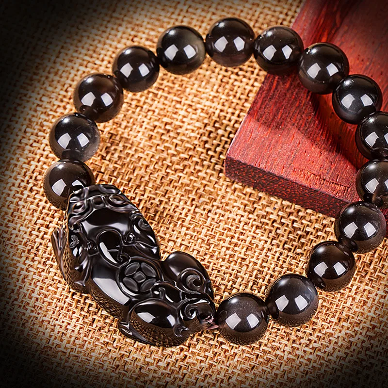 

Natural Crystal Ice Obsidian Pixiu Single Circle Guardian Bead Bracelet Wealth-Attracting Jewelry Pendant HandString