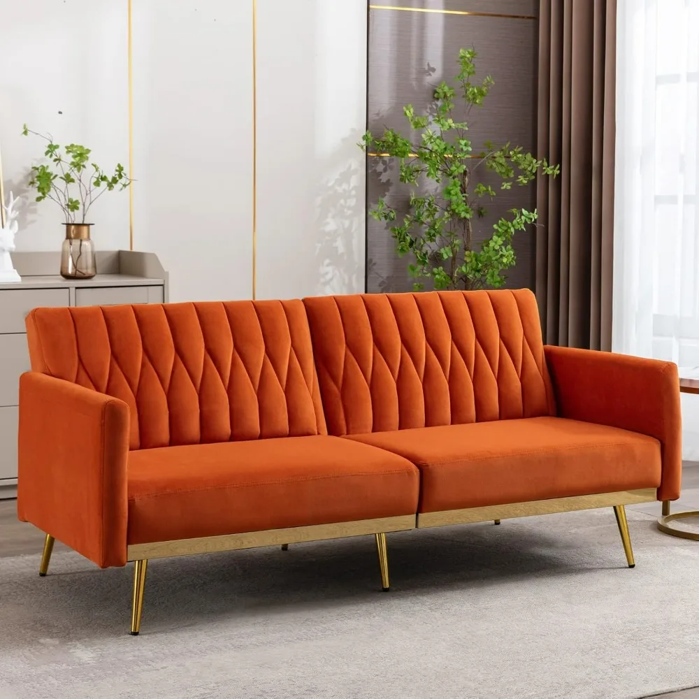 office sofas,Convertible Futon Sofa with Adjustable Armrest and Golden Metal Legs,sofa