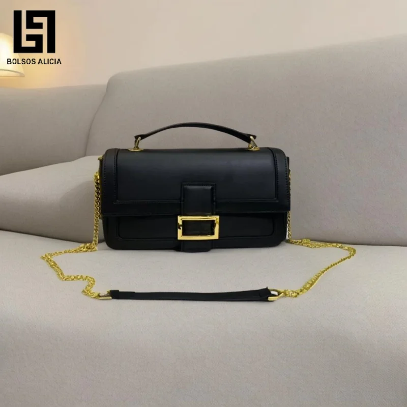 

Fashionable Versatile Black White Color Block Flip Cow Leather Brand Bag Luxury Chain Flip Buckle Chain Crossbody Handbag