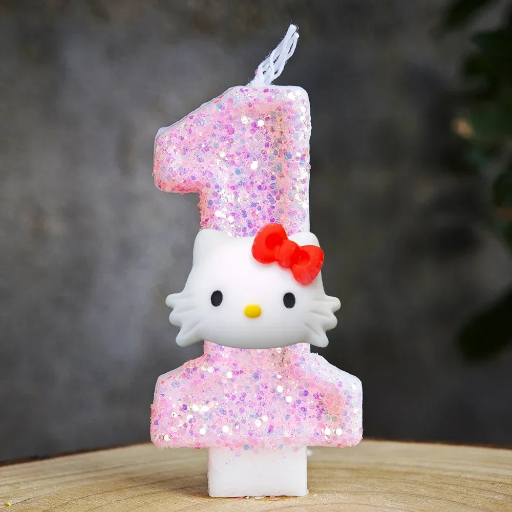 Niedliche Hello Kitty Glitzernde Farbverlauf-Zahlenkerze Kuchendekoration Süßes Thema Kindergeburtstags-Party-Zubehör Mädchen-Baby-Shower-Dekorationen – Detail 15