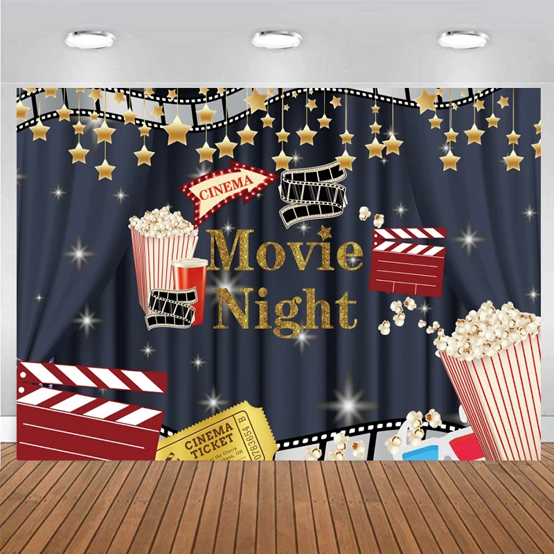 Home Cinema Photo Background Movie Night Theme Hollywood Party Decorations Banner Backdrop Vintage Birthday Star Stage Deco Prop