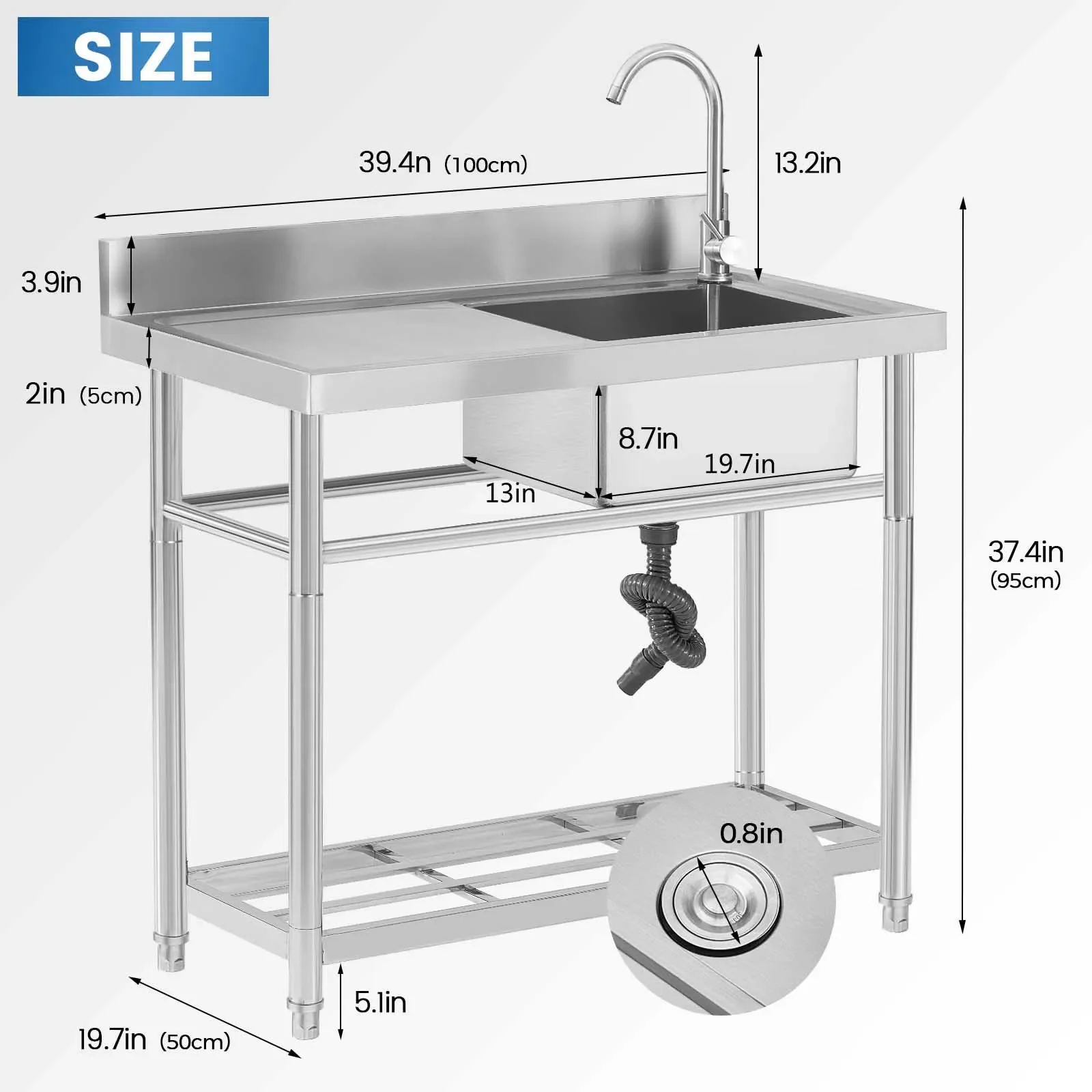 

Отдельностоящая коммерческая кухонная мойка из нержавеющей стали с подставкой для ножей для ресторана, уличная мойка для мытья посуды