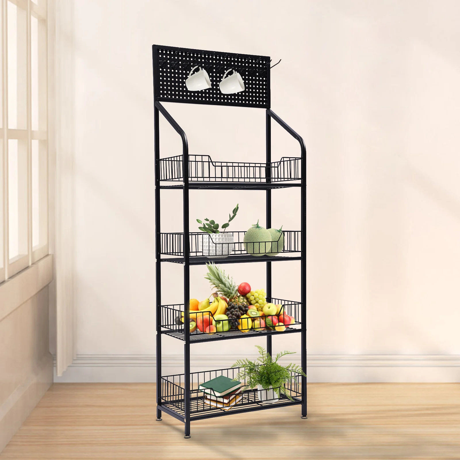 4-Tier Metal  Wire Shelving Rack Household Kitchen Storage Shelf Organizer w/Wheels