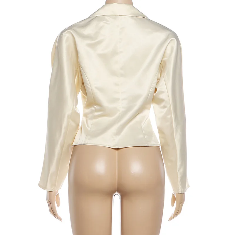 أنيقة الأزياء الذروة التلبيب المرأة المشمش واحدة الصدر دعوى معطف أثار هيم فضفاض السترة طويلة الأكمام ضئيلة الزي ل عارضة #3