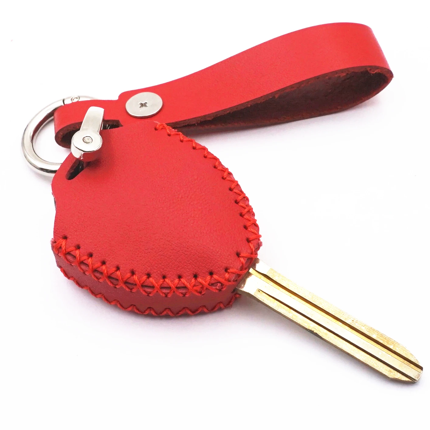 WFMJ Red Leather for Toyota Matrix 4Runner Venza Corolla RAV4 Yaris Scion iQ xB xD 3 Buttons Key Case Cover Fob (Red stitch)