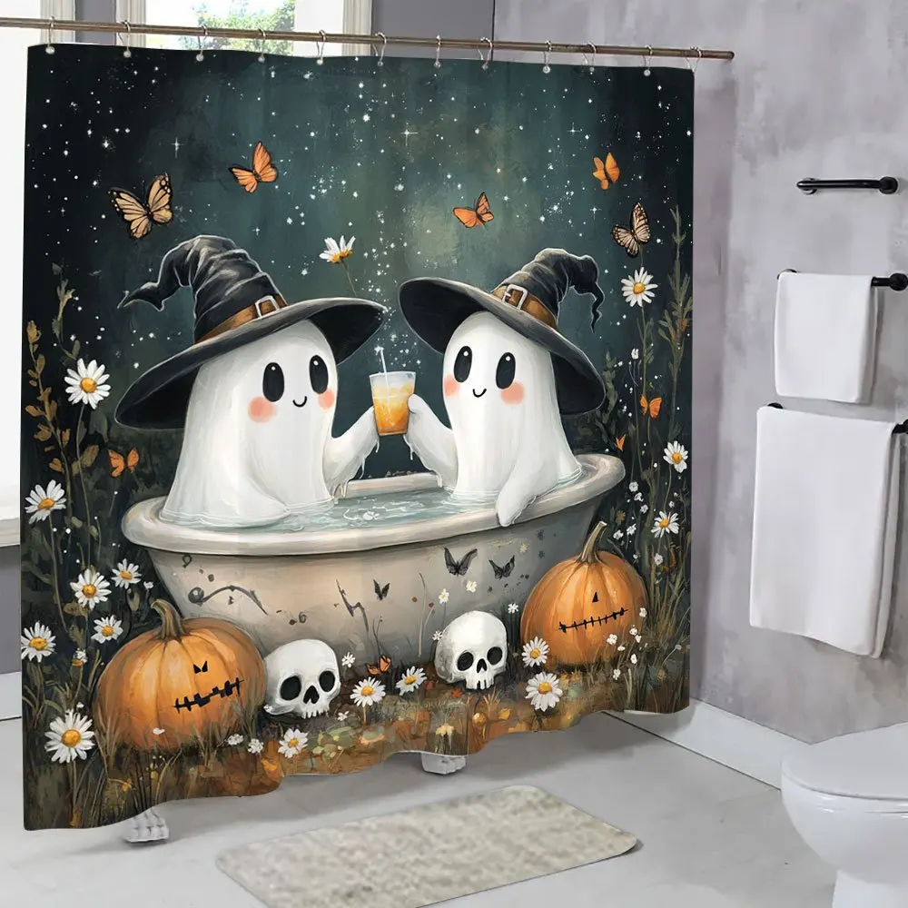 Halloween Creative Shower Curtain Animal Pumpkin Skull Floral Pattern Bathroom Decor Polyester Fabric