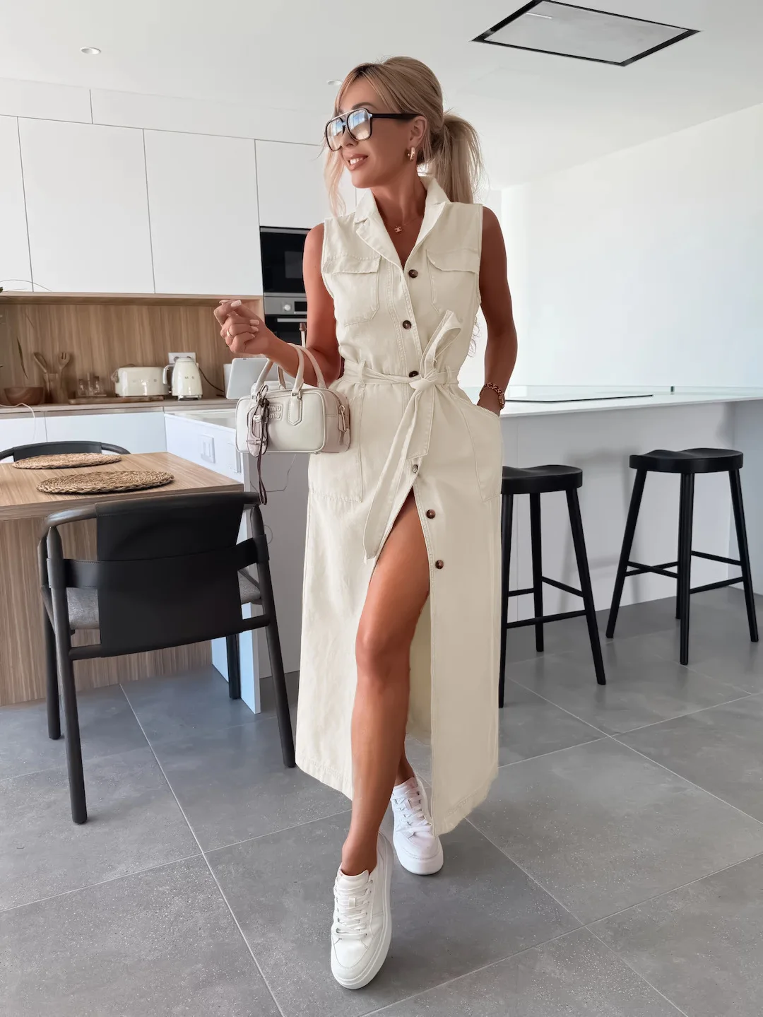 Denimjurk Dames Lente Zomer Casual Lange Jurken Voor Dames 2026 Mode Kant-up Mouwloze Streetwear Maxi Jurk Vestidos