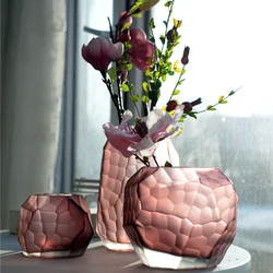 Manual grinding carved glass vase Modern StyleTabletop Flower Wedding Decorative Furnishing articles design vase Home decoration