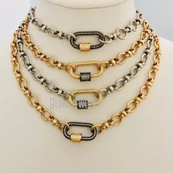 10pcs Chunk Cable Chain Layer Necklace CZ Carabiner Screw Lock Clasp Switch Choker Women Stainless Steel Bondage Collar Jewelry