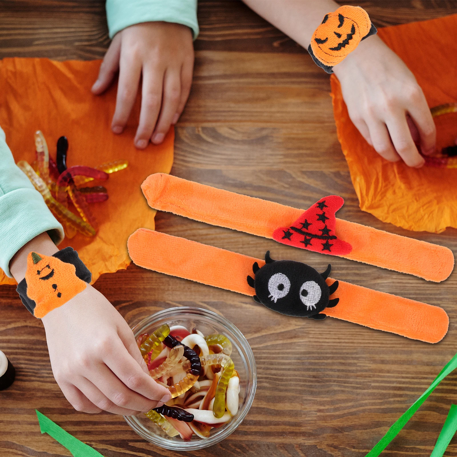 

8 Pcs Pumpkin Pop Ring Kids Gifts Bracelets for Happy Birthday Toy Party Slap Bulk Favors Alloy Cool Child Boys