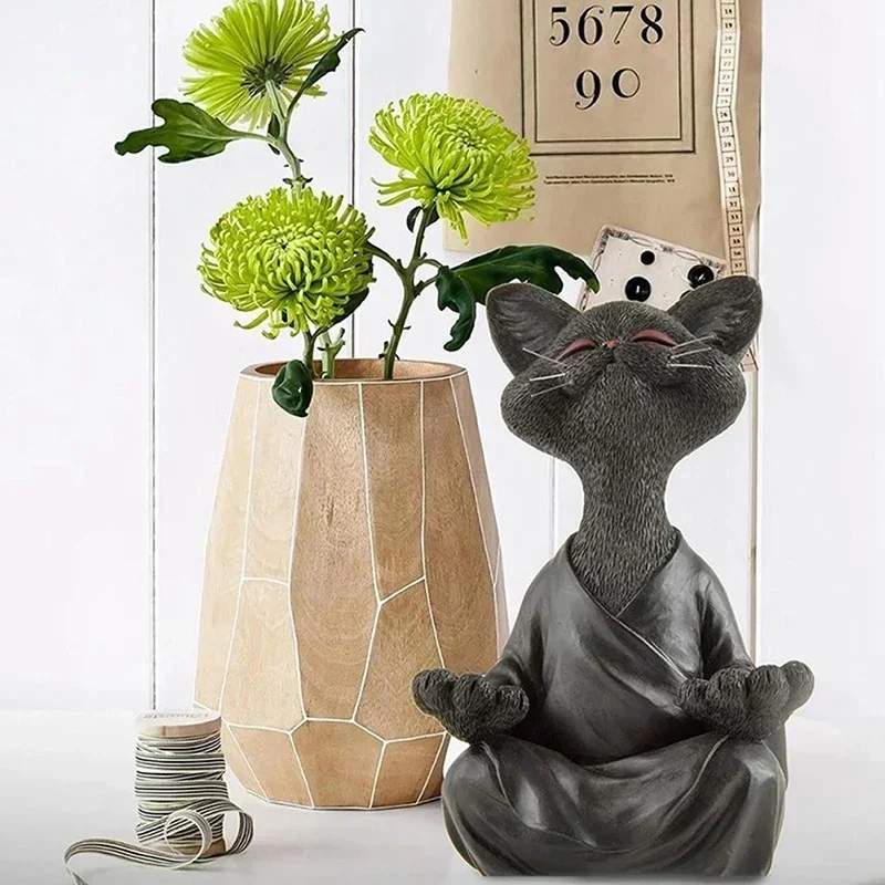 Whimsical Meditation Cat Zen Yoga Cat Home Decoration Ornament Statue Animal Model Figure Toys Sculpture Collection Craft