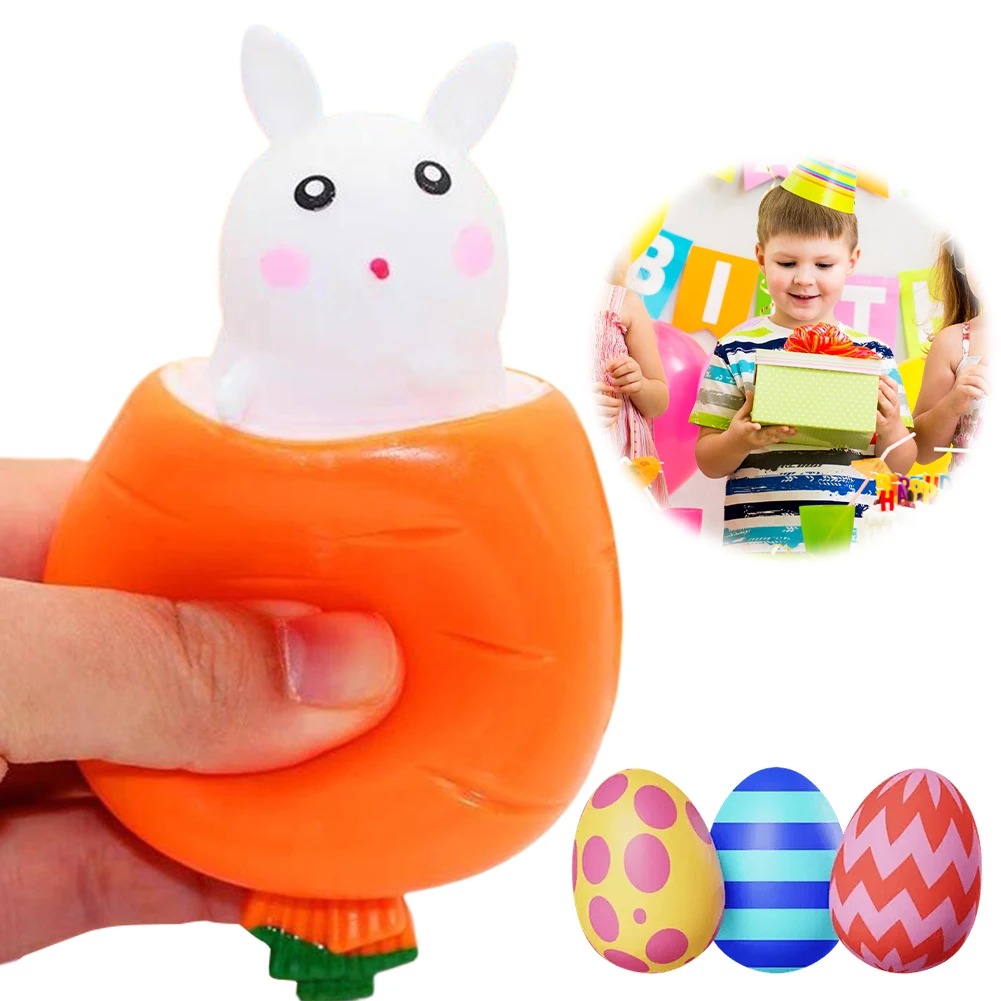 Jouet à presser lapin carotte de pâques, lapin mignon, jouet anti-Stress pour panier de pâques