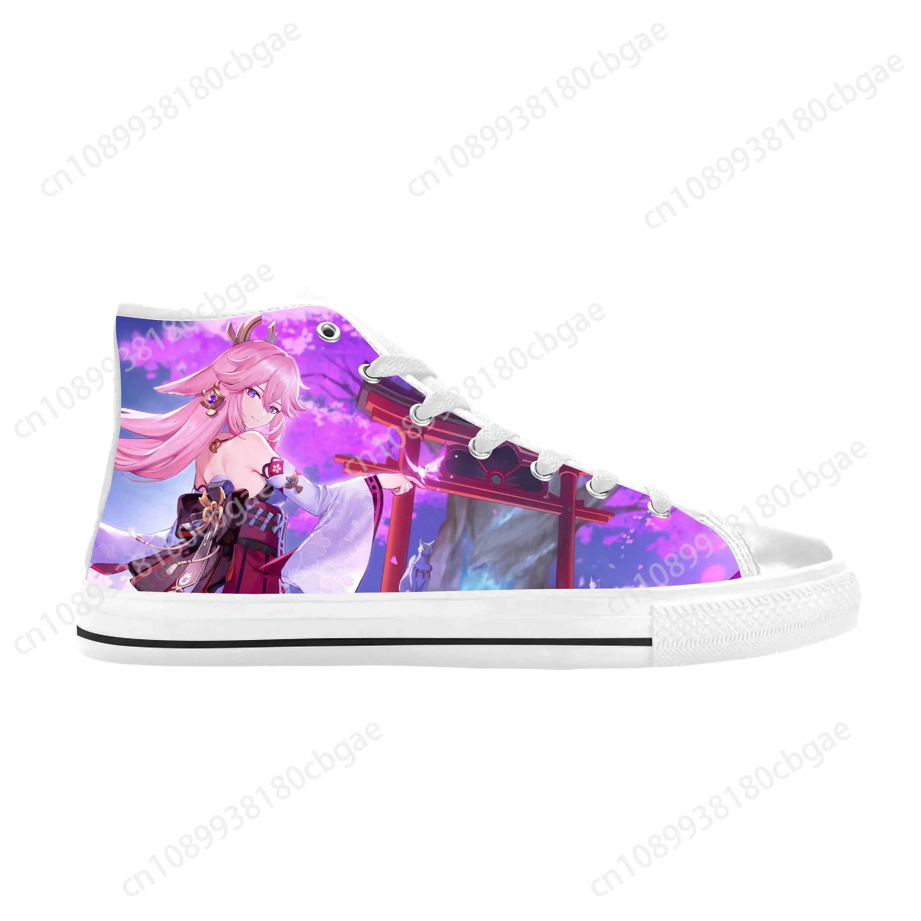 Anime Manga Cartoon Genshin Impact Yae Miko Guuji Casual Cloth Shoes High Top Comfortable Breathable 3D Print Men Women Sneakers