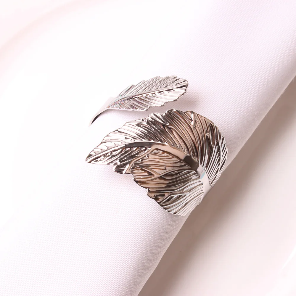 12Pcs Napkin Rings  Fall Leaves Gold Silver Christening Bangle Metal Napkin Holder Wedding Gifts Baptismal Shower Party Decor