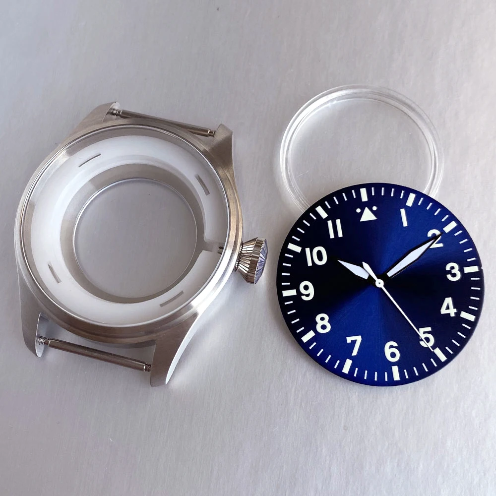 20ATM Diving Pilot 43mm Watch Case Sapphire Black 38mm Dial Hand Set Fit NH34 NH35 NH36 ETA 2824 PT5000 Watch Part Glass Back