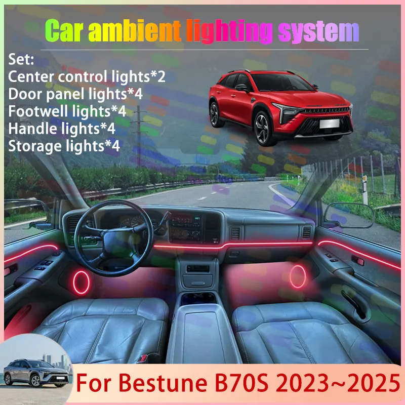 

For Bestune B70S 2023 2024 2025 2/24 in 1 Car Atmosphere Light Lamp RGB Shade Ensemble Streamer Atmosphere Set Auto Accessories