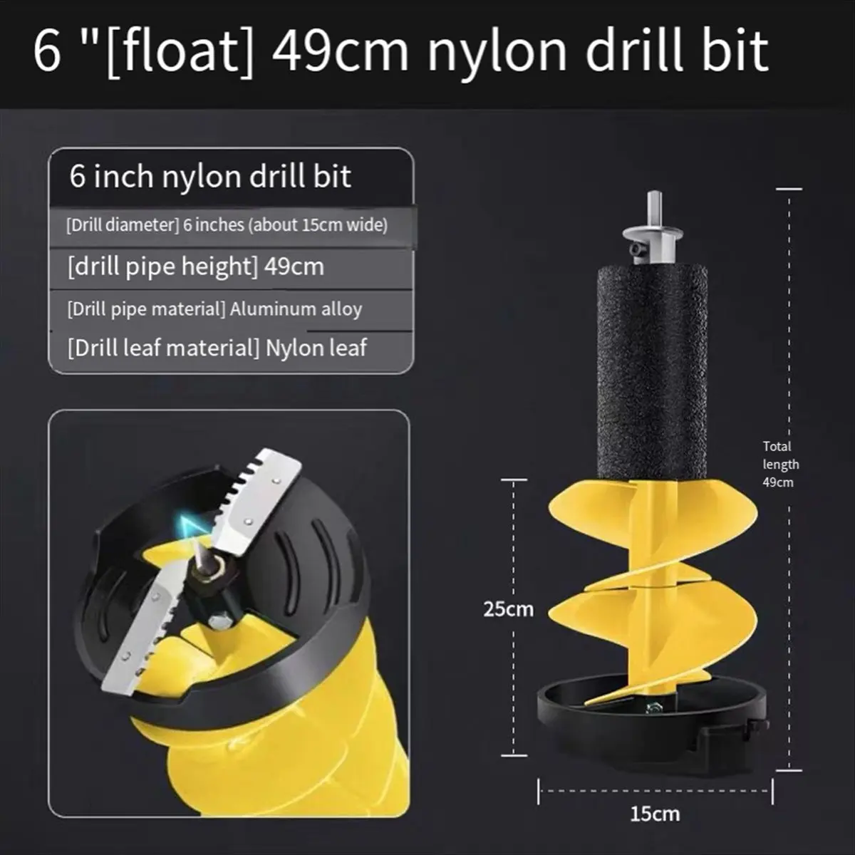 MALL Ice Auger Bit Fan Blade Nylon Drill with Adapter Float Ice Auger Bit Fan Blades Power Tools Drill Bits 6 Inch Blue