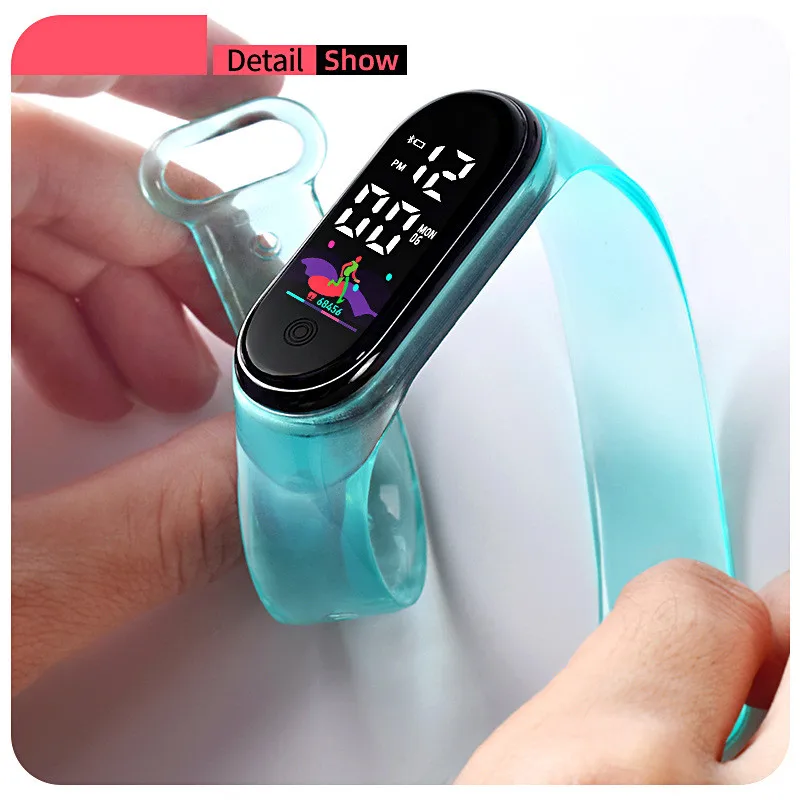 Fashion Kids Digital Watch Simple Touch Screen LED Watch Transparent TPU Strap Casual Sport Electronic Clock for Boys Girls Gift