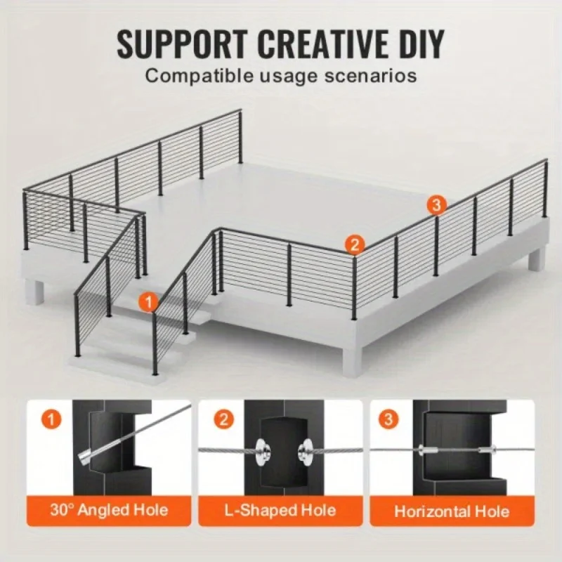 VEVOR-Cabo Railing Post, 30 ° Angled Hole, Stair Railing Post, 10 furos pré-perfurados, SUS304 Aço Inoxidável, 36 "x 1" x 2"