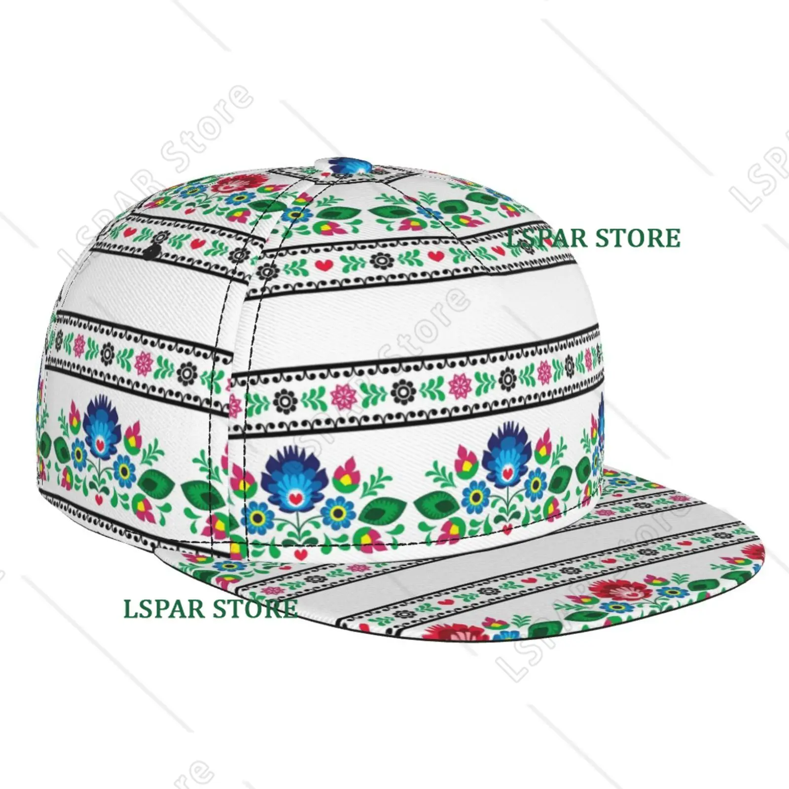 Polish Floral Folk Design Flat Brimmed Hat Street Skateboarding Hip Hop Hat Outdoor Leisure Sunshade Baseball Hat Universal