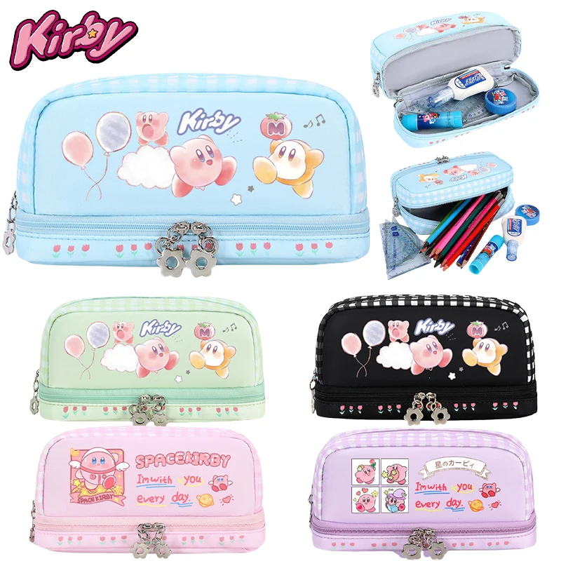 

Kirby мультяшный карандаш для студентов, портативная ультратонкая сумка большой емкости, двухслойная сумка для хранения карандашей, милая детская школьная Ручка