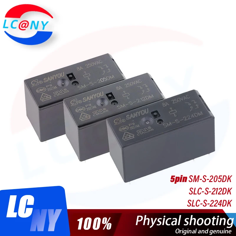 5Pcs/lot Original New SM-S-205D SM-S-212D SM-S-224D SM-S- 205DM 212DM 224DM 8A 6PIN 8PIN Replaceable HF115F 5V12V24V Power Relay