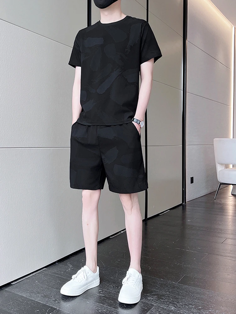 

Повседневный летний тонкий комплект из двух предметов из ледяного шелка свободного покроя для мужчин, дышащий, тихой, модный, универсальный, Loka Lura