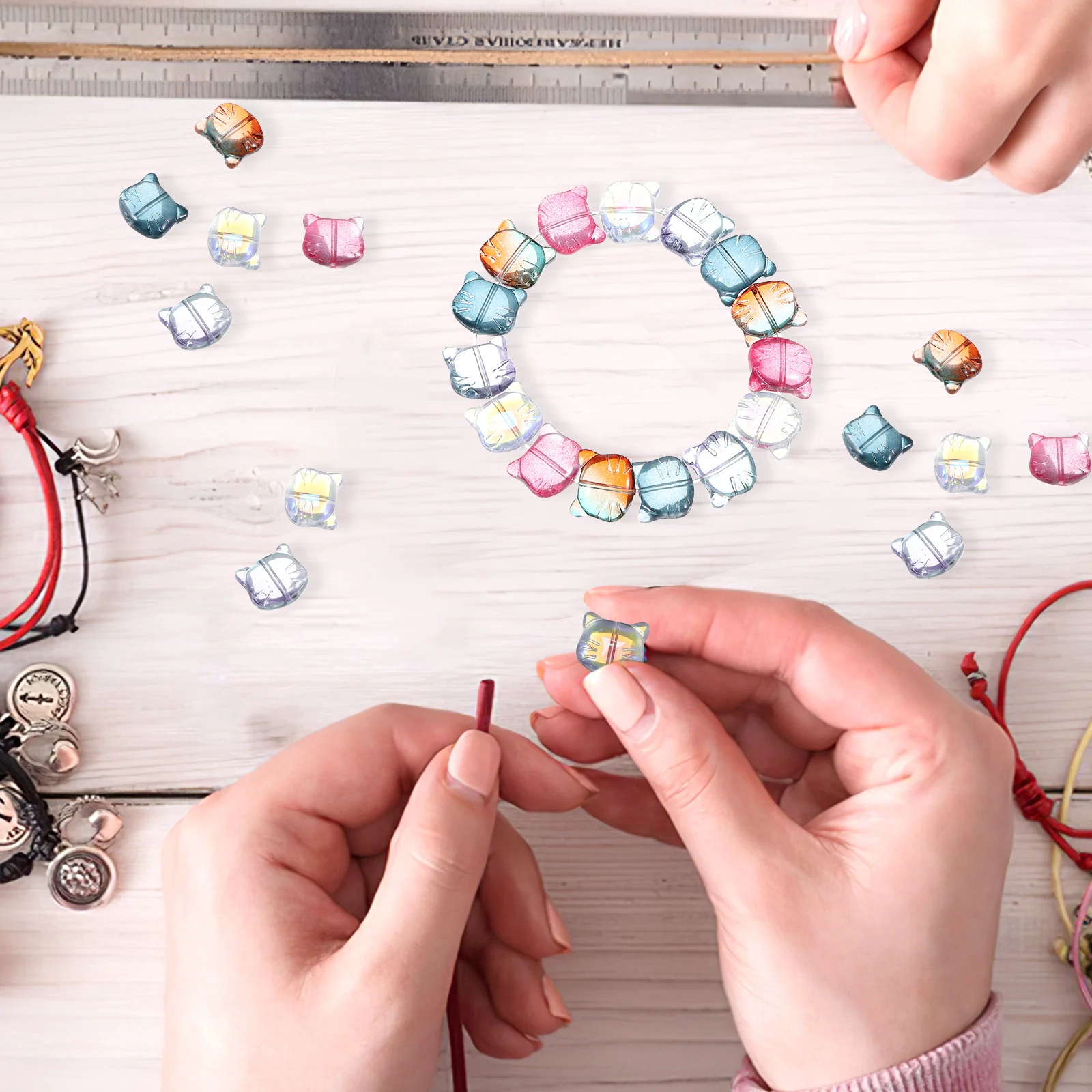 

50Pcs Small Cat Charms for Bracelets Glass Beads Collection Craft DIY Jewelry Making Kit for Women Hobby Supplies