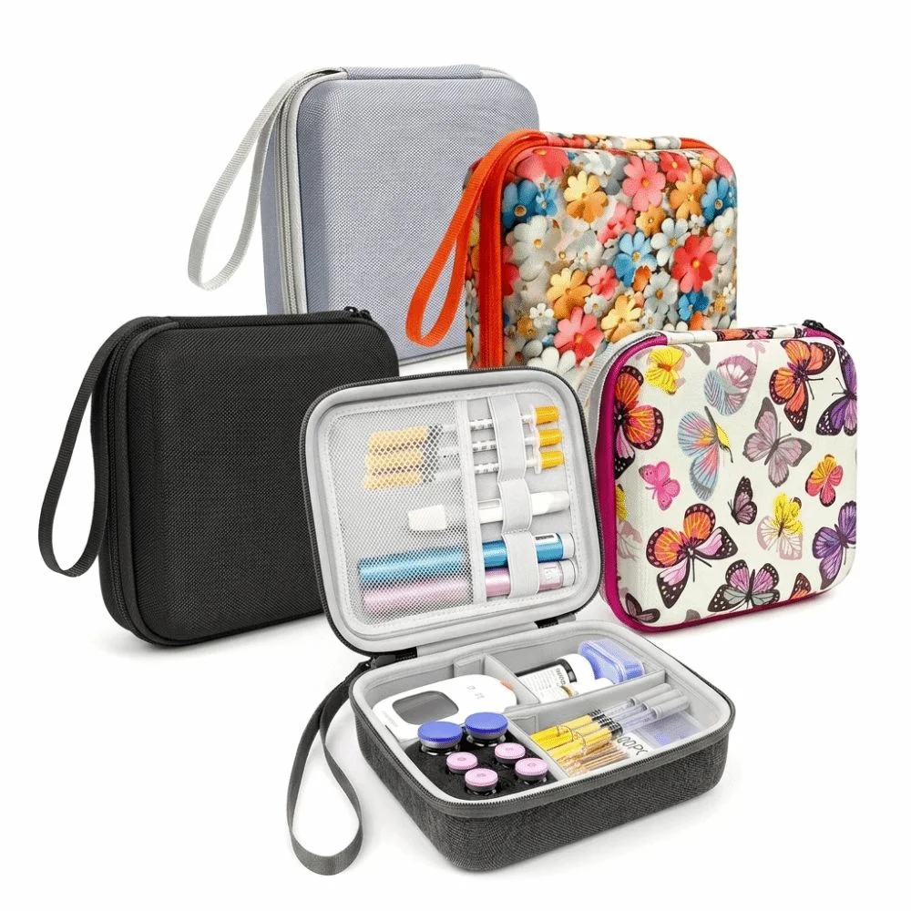 Portable Blood Glucose Meter Travel Case Adjustable Dividers Durable Zipper Diabetes Supplies Organizer Pouch Lightweight