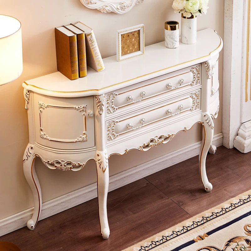 European-style entrance cabinet French solid wood entrance table entry American high-end luxury semi-round table wall storage de